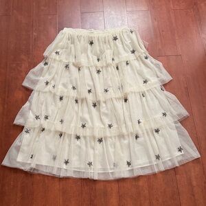 Ivory Tiered Tulle Skirt with Silver Star Accents